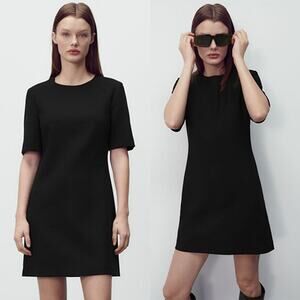 NEW Zara Round Neck Short Sleeves Black Mini Dress Size: Small